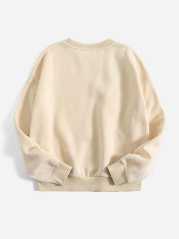 Groove Round Neck Printed Fleece Sweatshirt APRIN35 - Cream