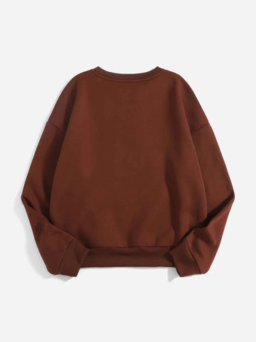 Groove Round Neck Printed Fleece Sweatshirt APRIN35 - Brown