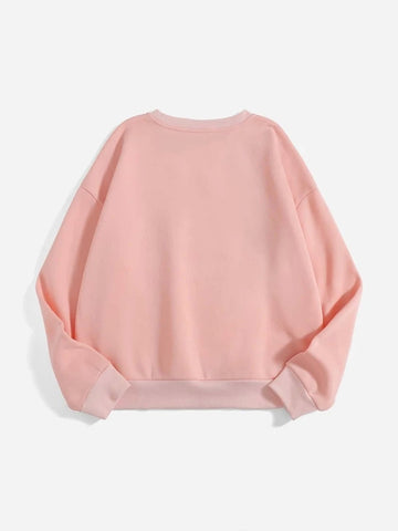 Groove Round Neck Printed Fleece Sweatshirt APRIN36 - Pink