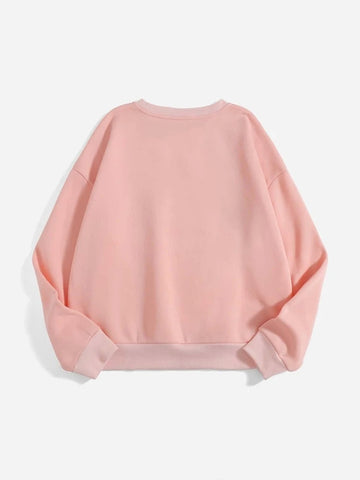 Groove Round Neck Printed Fleece Sweatshirt APRIN35 - Pink