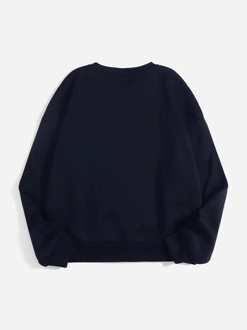Groove Round Neck Printed Fleece Sweatshirt APRIN36 - Black