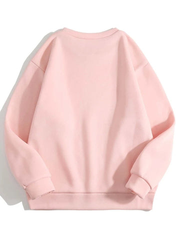 Groove Round Neck Printed Fleece Sweatshirt APRIN28 - Pink