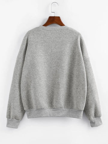 Groove Round Neck Printed Fleece Sweatshirt APRIN42 - Grey