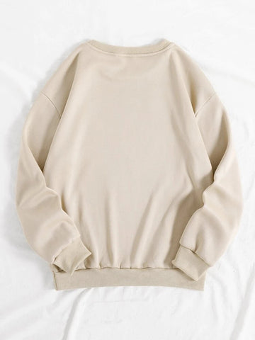 Groove Round Neck Printed Fleece Sweatshirt APRIN34 - Cream