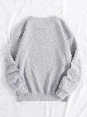 Groove Round Neck Printed Fleece Sweatshirt APRIN34 - Grey