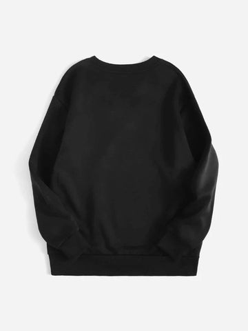 Groove Round Neck Printed Fleece Sweatshirt APRIN33 - Black