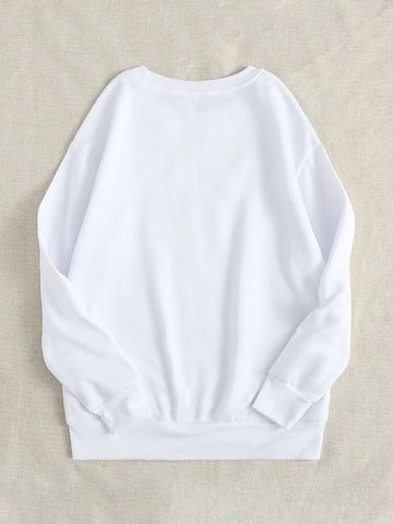 Groove Round Neck Printed Fleece Sweatshirt APRIN33 - White