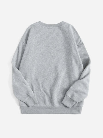 Groove Round Neck Printed Fleece Sweatshirt APRIN33 - Grey