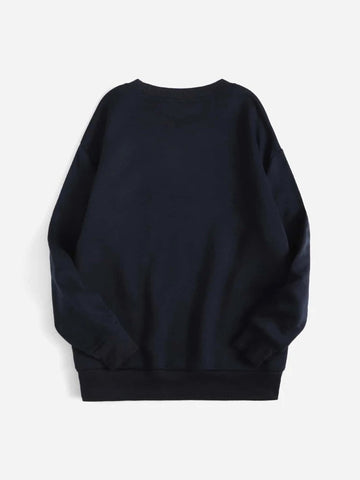 Groove Round Neck Printed Fleece Sweatshirt APRIN33 - Navy Blue