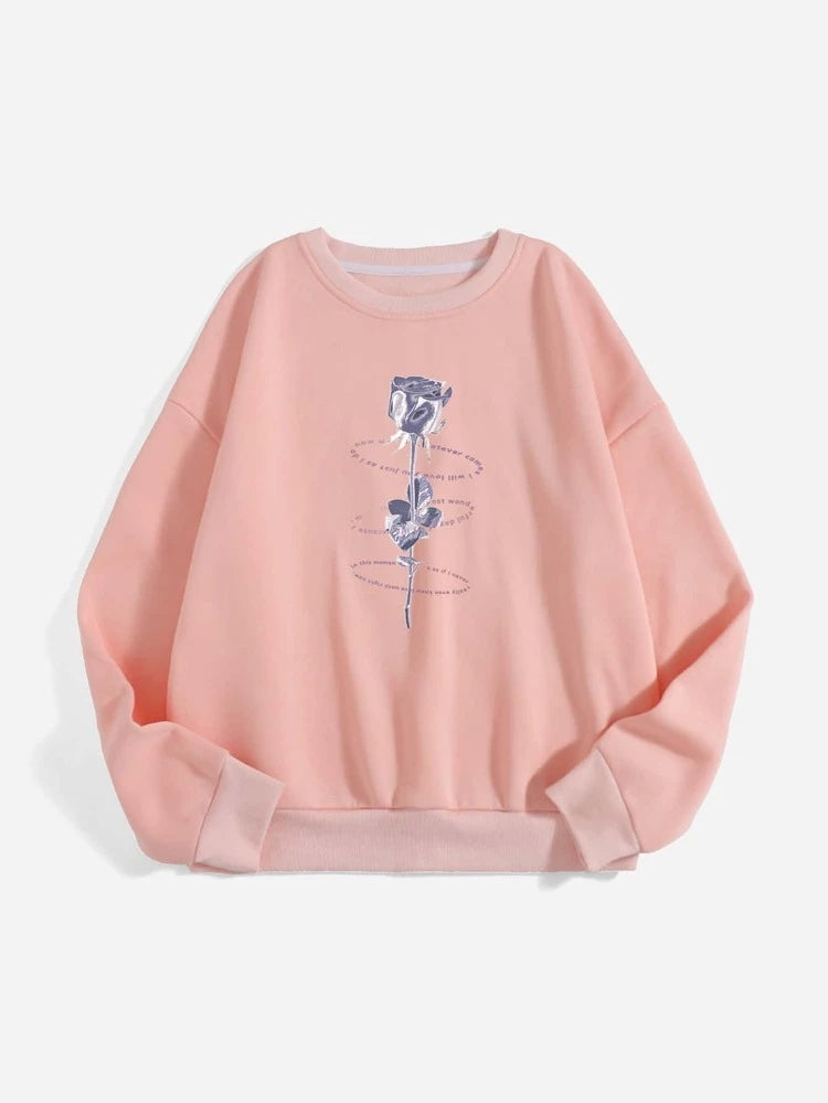 Groove Round Neck Printed Fleece Sweatshirt APRIN36 - Pink