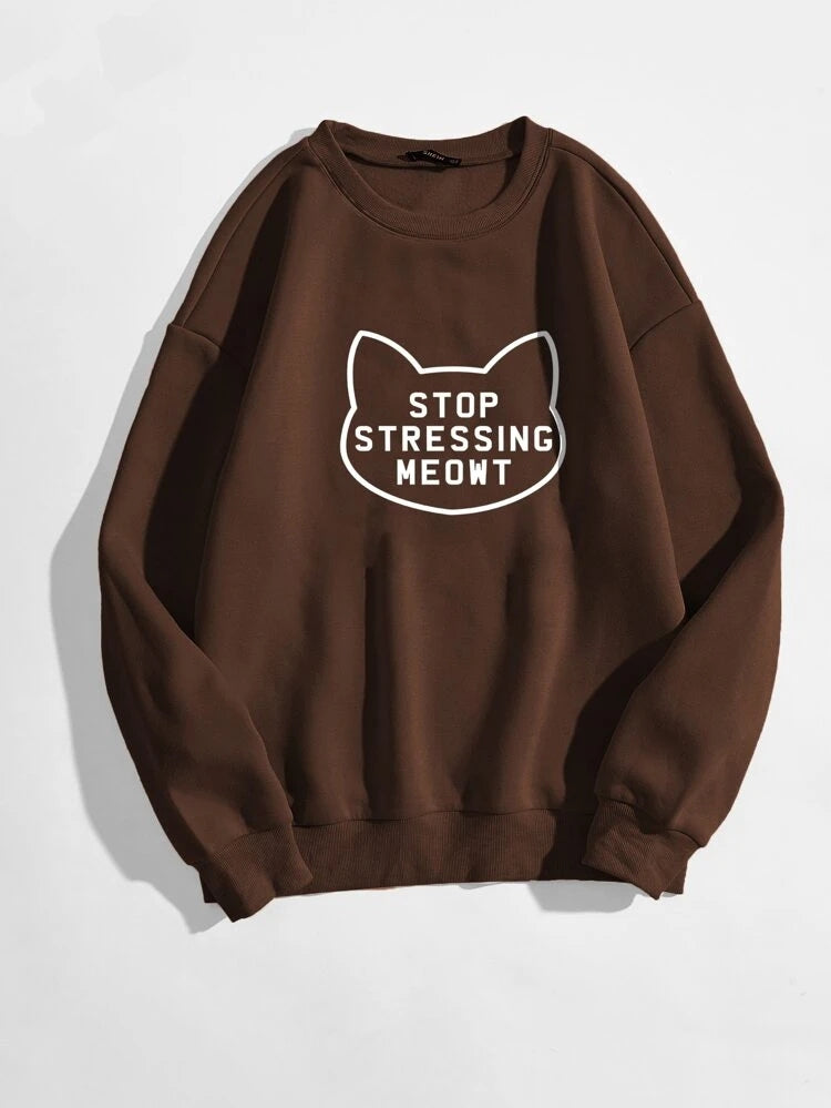 Groove Round Neck Printed Fleece Sweatshirt APRIN37 - Brown