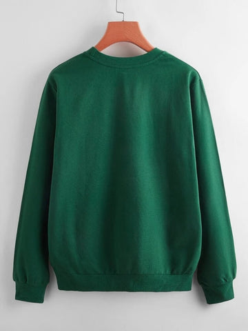 Groove Round Neck Printed Fleece Sweatshirt APRIN26 - Green
