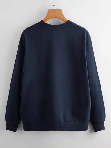 Groove Round Neck Printed Fleece Sweatshirt APRIN27 - Blue