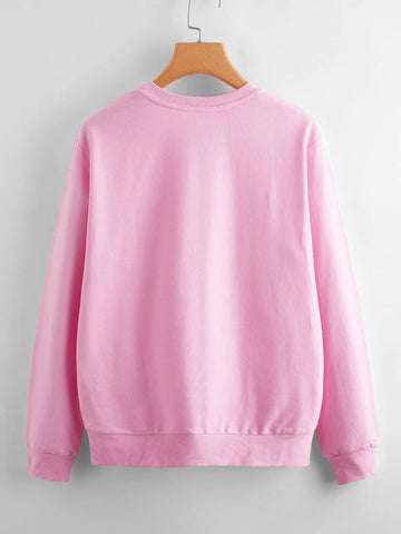 Groove Round Neck Printed Fleece Sweatshirt APRIN26 - Pink