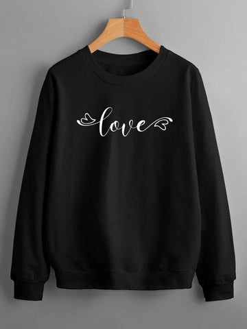 Groove Round Neck Printed Fleece Sweatshirt APRIN27 - Black