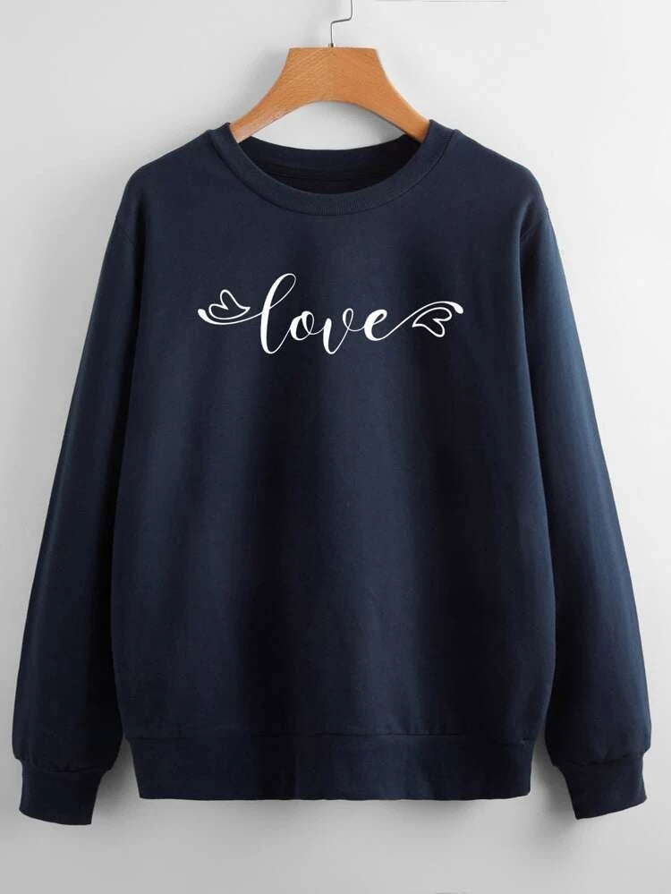 Groove Round Neck Printed Fleece Sweatshirt APRIN27 - Blue