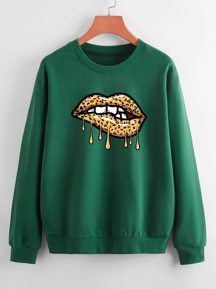 Groove Round Neck Printed Fleece Sweatshirt APRIN26 - Green