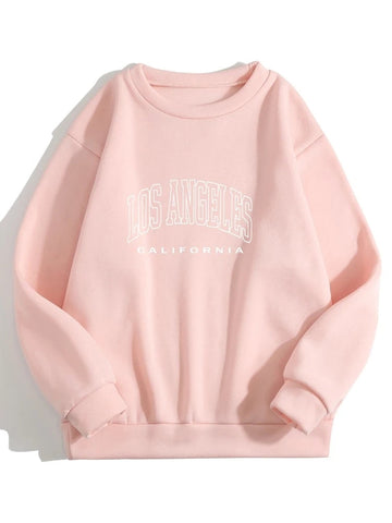 Groove Round Neck Printed Fleece Sweatshirt APRIN28 - Pink