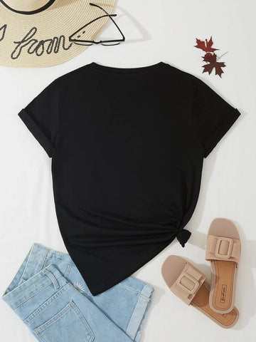 Womens Premium Cotton Printed T-Shirt - APRIN189 - Black