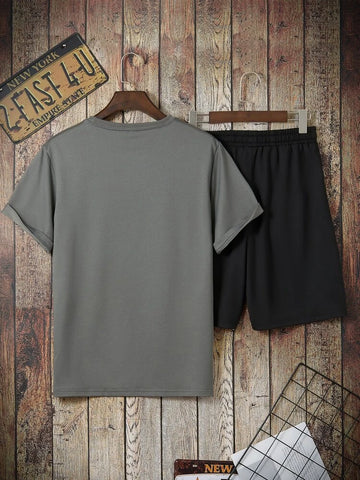 Mens Printed T-Shirt and Shorts Co Ord Set MCSPR27 - Green Black