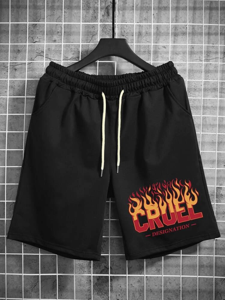 Mens Printed Cotton Shorts - GMPSR16 - Black