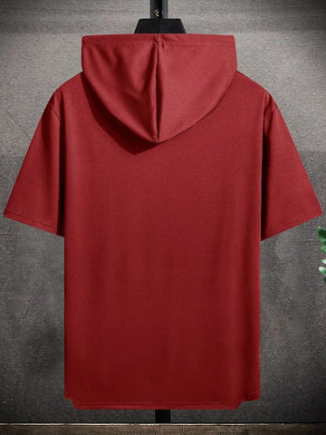 Mens Premium Cotton Dip Hem Hooded GRHTS T-Shirt - Maroon