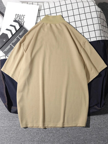Mens Mock Neck Cotton Printed T-Shirt - GRMPR50 - Cream