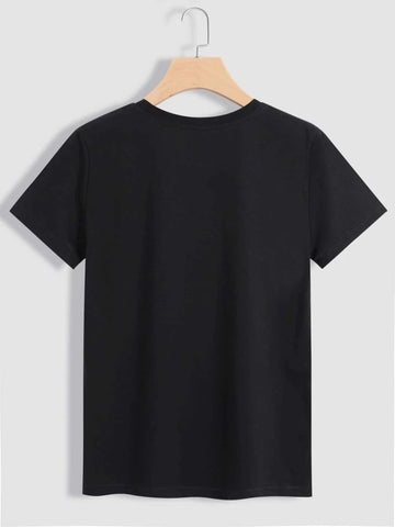 Womens Premium Cotton Printed T-Shirt - APRIN111 - Black