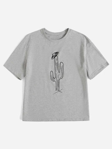 Womens Premium Cotton Printed T-Shirt - APRIN107 - Grey