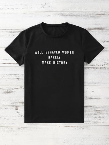 Womens Premium Cotton Printed T-Shirt - APRIN169 - Black