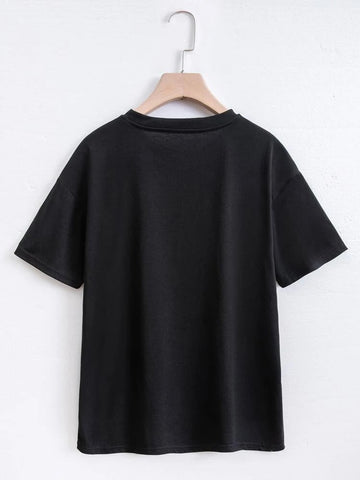 Womens Premium Cotton Printed T-Shirt - APRIN188 - Black