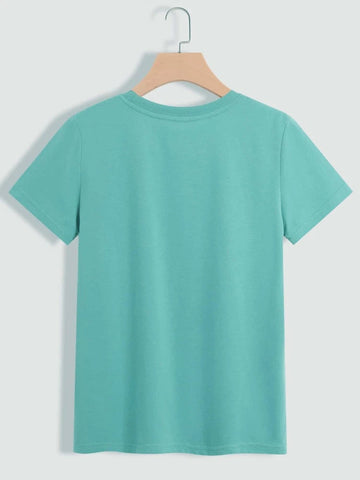 Womens Premium Cotton Printed T-Shirt - APRIN178 - Light Blue