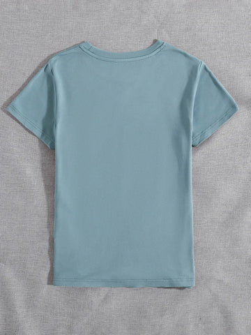 Womens Premium Cotton Printed T-Shirt - APRIN175 - Light Blue