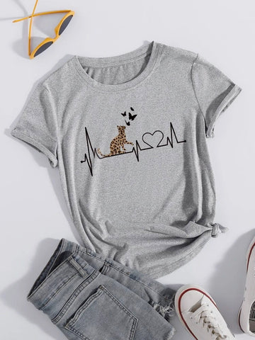 Womens Premium Cotton Printed T-Shirt - APRIN175 - Grey
