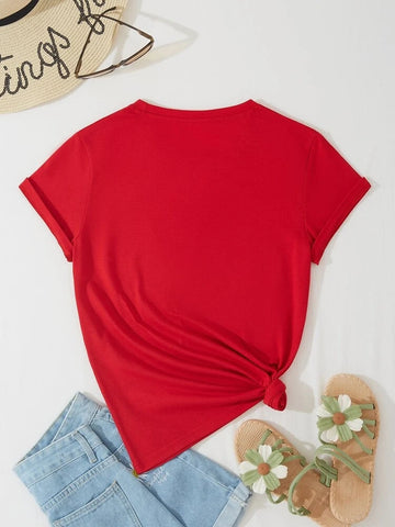 Womens Premium Cotton Printed T-Shirt - APRIN189 - Red