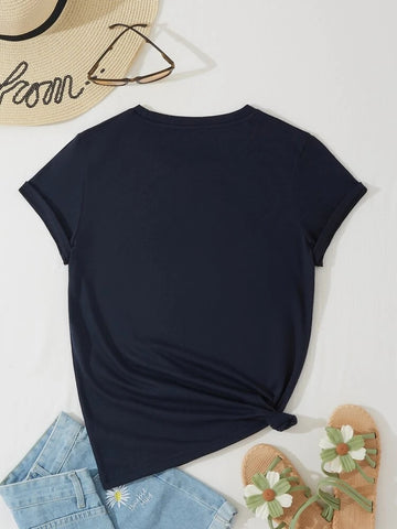 Womens Premium Cotton Printed T-Shirt - APRIN189 - Navy Blue