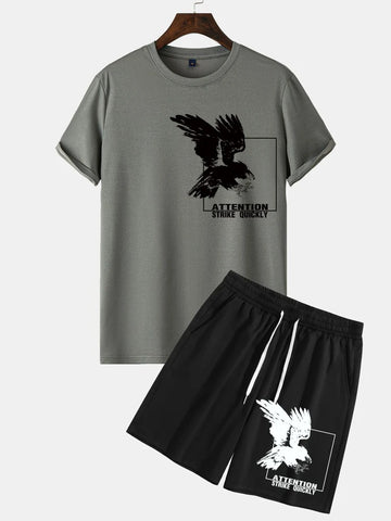 Mens Printed T-Shirt and Shorts Co Ord Set MCSPR28 - Green Black