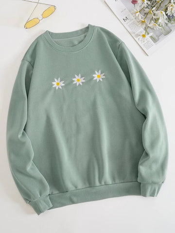 Groove Round Neck Printed Fleece Sweatshirt APRIN253 - Mint Green