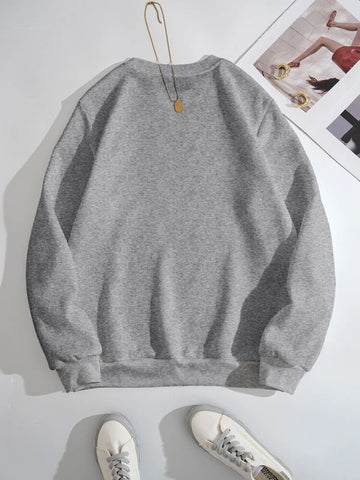 Groove Round Neck Printed Fleece Sweatshirt APRIN252 - Grey