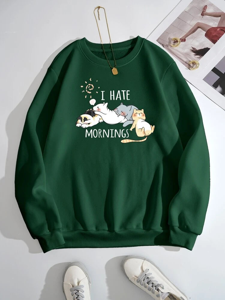 Groove Round Neck Printed Fleece Sweatshirt APRIN252 - Green