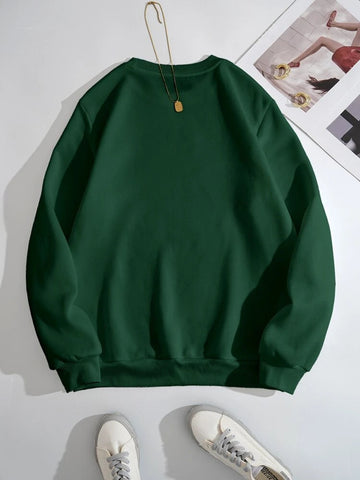 Groove Round Neck Printed Fleece Sweatshirt APRIN252 - Green