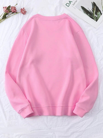 Groove Round Neck Printed Fleece Sweatshirt APRIN251 - Pink