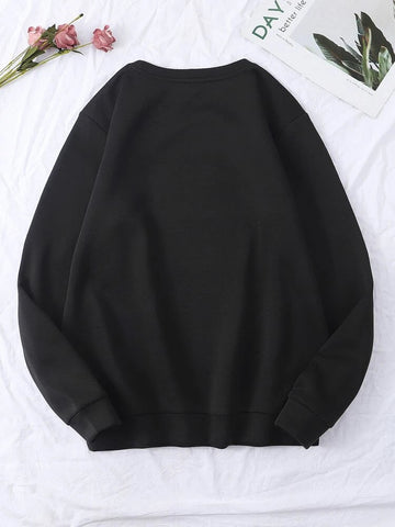 Groove Round Neck Printed Fleece Sweatshirt APRIN250 - Black