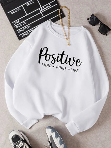 Groove Round Neck Printed Fleece Sweatshirt APRIN250 - White
