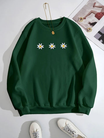 Groove Round Neck Printed Fleece Sweatshirt APRIN253 - Green