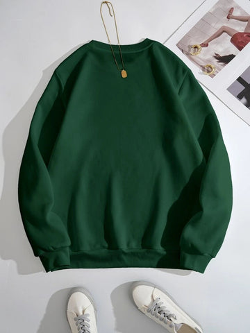 Groove Round Neck Printed Fleece Sweatshirt APRIN257 - Green