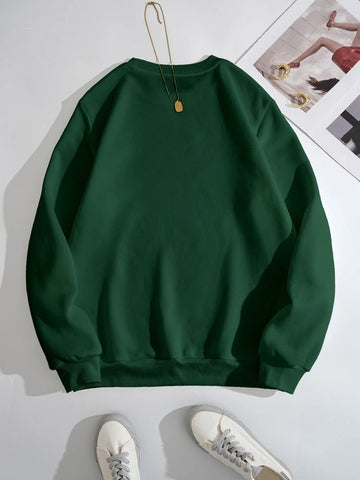 Groove Round Neck Printed Fleece Sweatshirt APRIN253 - Green