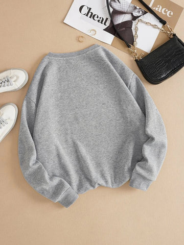 Groove Round Neck Printed Fleece Sweatshirt APRIN250 - Grey