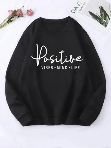 Groove Round Neck Printed Fleece Sweatshirt APRIN250 - Black