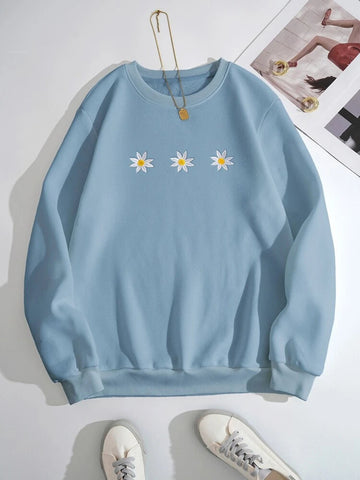 Groove Round Neck Printed Fleece Sweatshirt APRIN253 - Blue